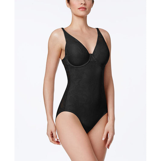 Maidenform Ultra-Light Firm Tummy-Control Sheer Lace Bodysuit Black 38DD