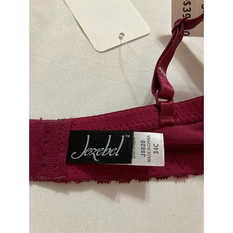 Jezebel Lace-Trim Underwire Bra Burgundy 34C