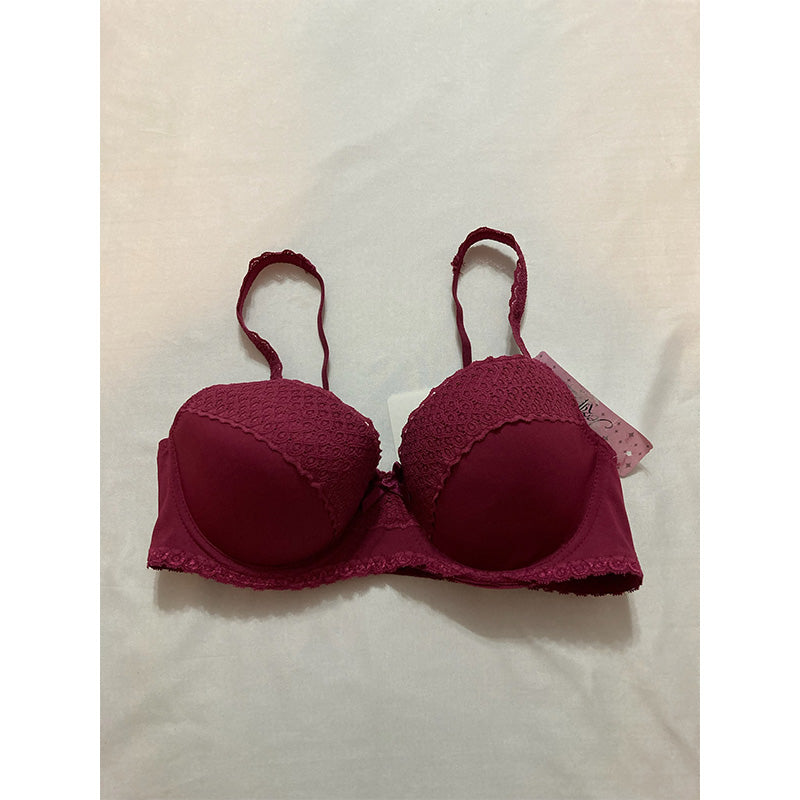 Jezebel Lace-Trim Underwire Bra Burgundy 34C