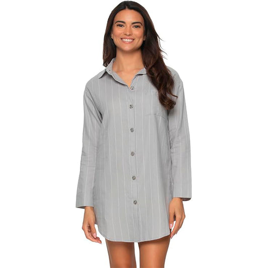 Felina Mirielle Sleepshirt Oversized Button Down Sleepwear Grey S
