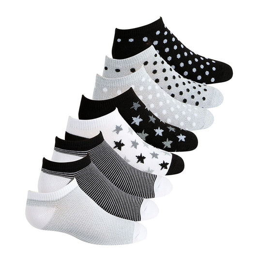 Planet Sox Toddler and Little Girls 8-Pack Dot & Star No-Show Socks 7-10