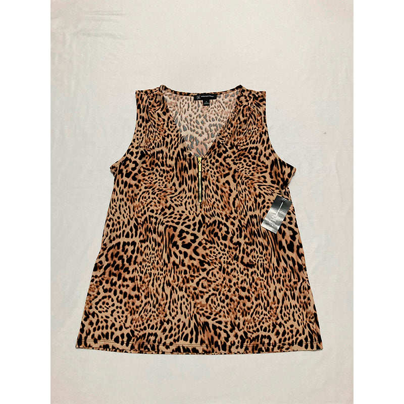 INC Printed Zip-Front Tank Top Animal S