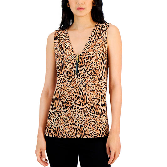 INC Printed Zip-Front Tank Top Animal S