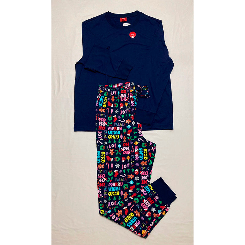 Family Pajamas Men's Holiday Toss Pajamas Set Navy Men L