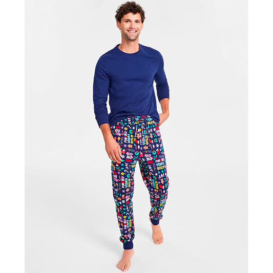 Family Pajamas Men's Holiday Toss Pajamas Set Navy Men L