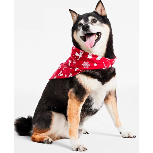 Family Pajamas Merry Cotton Printed Pet Bandana, red, L/XL