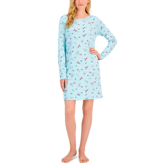 Charter Club Printed Long-Sleeve Sleepshirt Cardinal