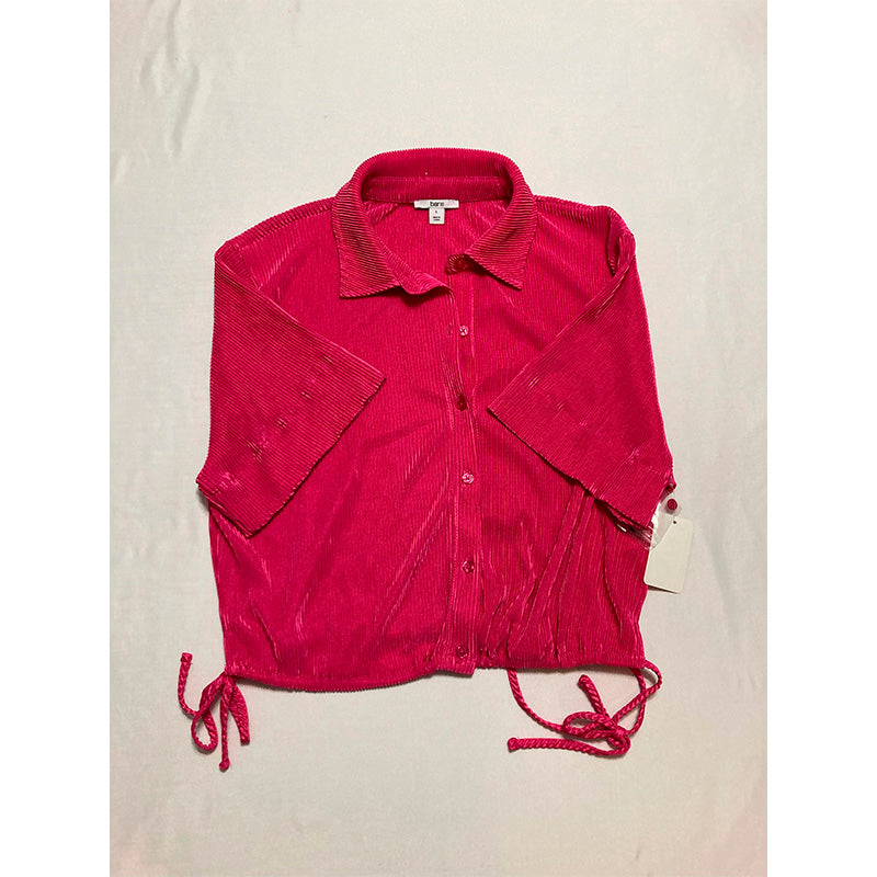 Bar Iii Short-Sleeve Button-Up Shirt Pink L