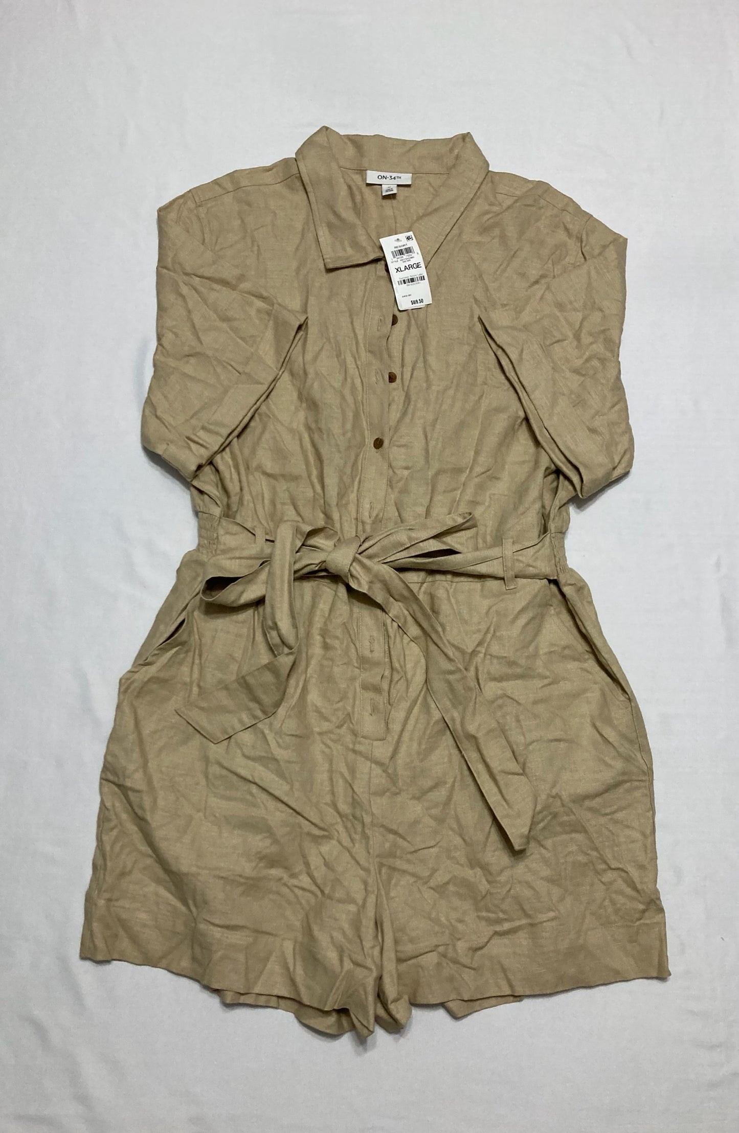On 34TH Summer Short Sleeve Button Beige XL