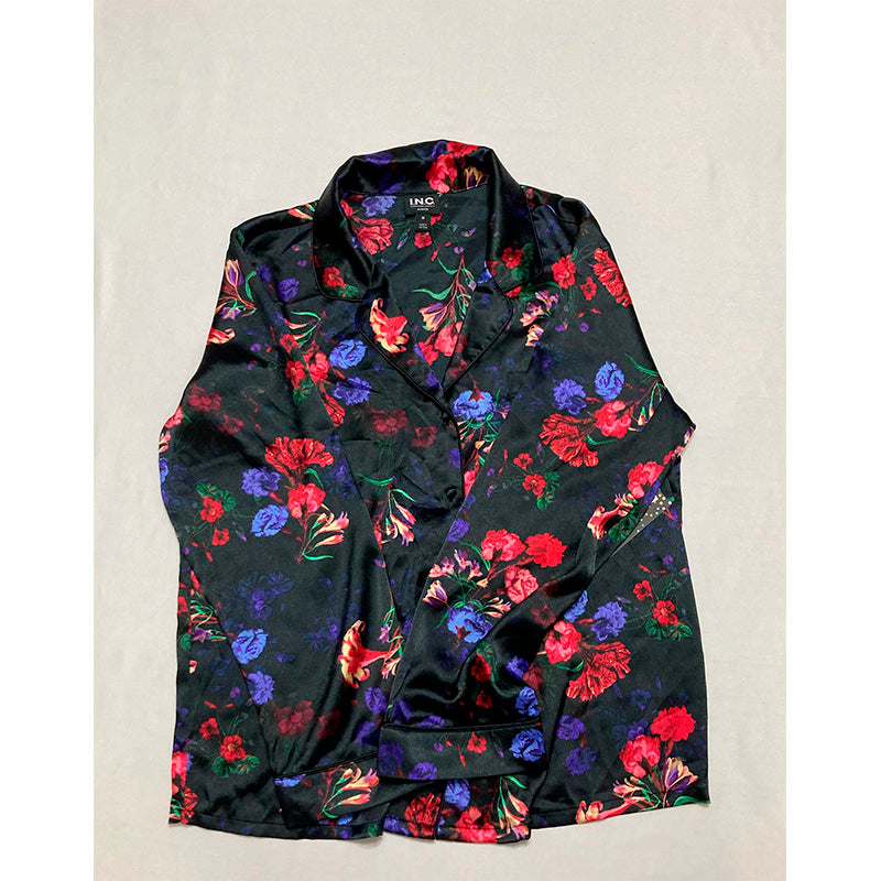 Inc Pajama Set Top And Pants Multicolor Floral Black M