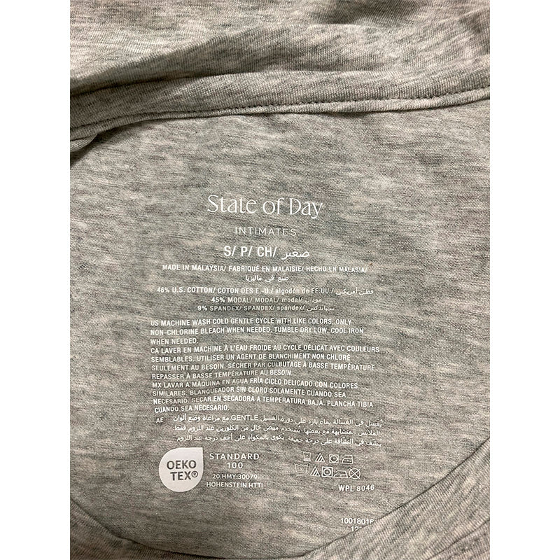 State Of Day Only Pajama Top Round Neck Grey S