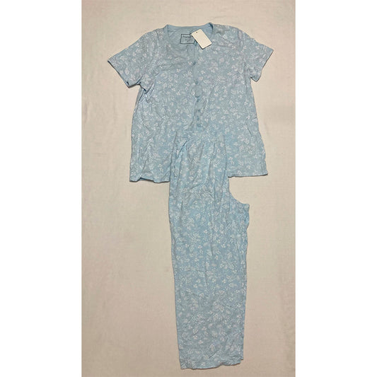 Charter Club Pajama Set 2 Pc Round Neck Blue Floral S
