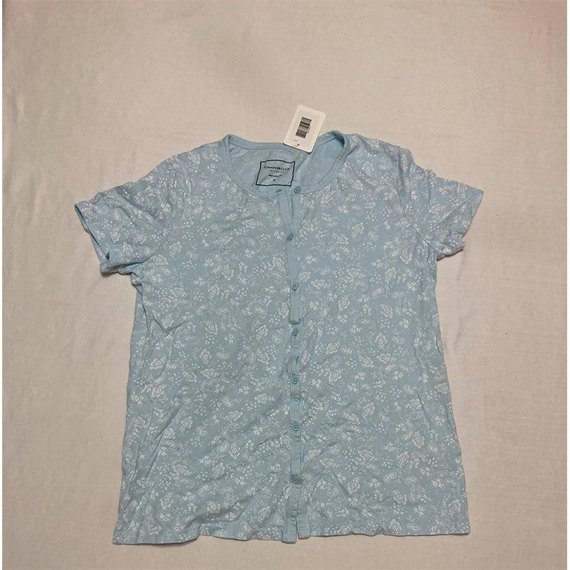 Charter Club Pajama Set 2 Pc Round Neck Blue Floral S