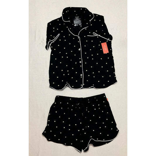 State Of Day Pajama Set Short Notch Collar Black Dot S