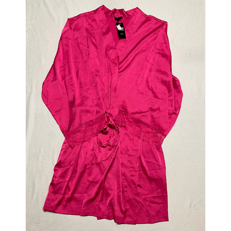 INC Lace-Trim Stretch Satin Robe Divine Berry 2XL