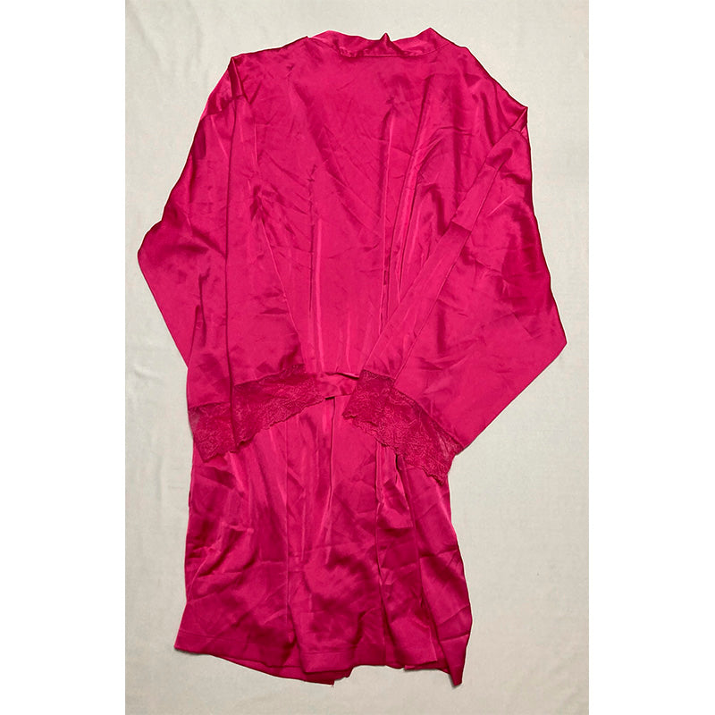 INC Lace-Trim Stretch Satin Robe Divine Berry 2XL