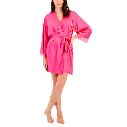 INC Lace-Trim Stretch Satin Robe Divine Berry 2XL