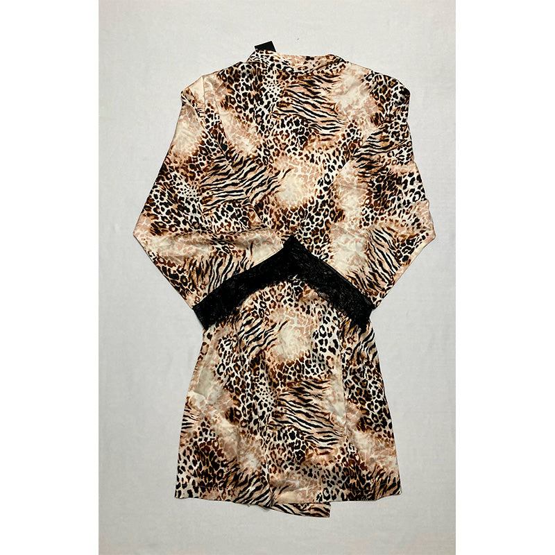 I.N.C. Lace-Trim Animal-Print Stretch Satin Robe S