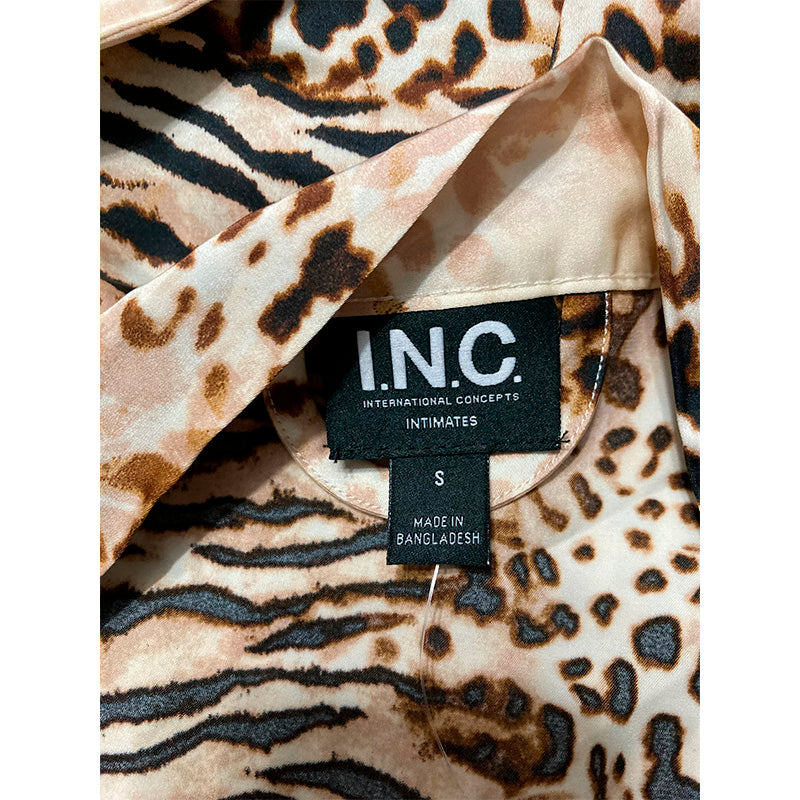 I.N.C. Lace-Trim Animal-Print Stretch Satin Robe S