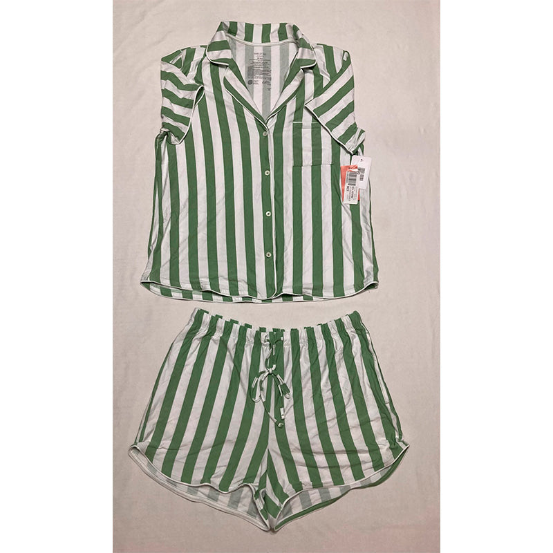 State Of Day Pajama Set Notch Collar Striped M