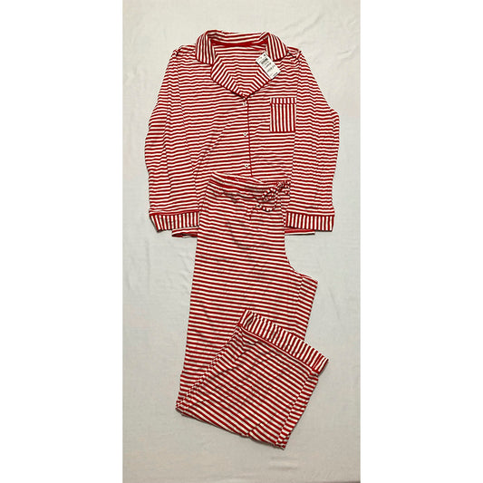 State Of Day Pajama Set Notch Collar Red Striped L