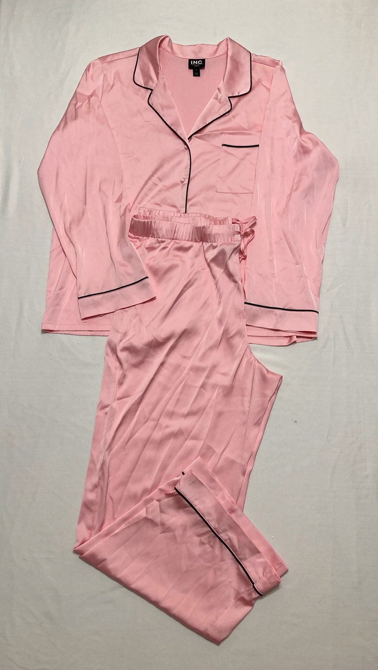 I.N.C. Women's 2-Piece Piped Satin Pajamas PINK L