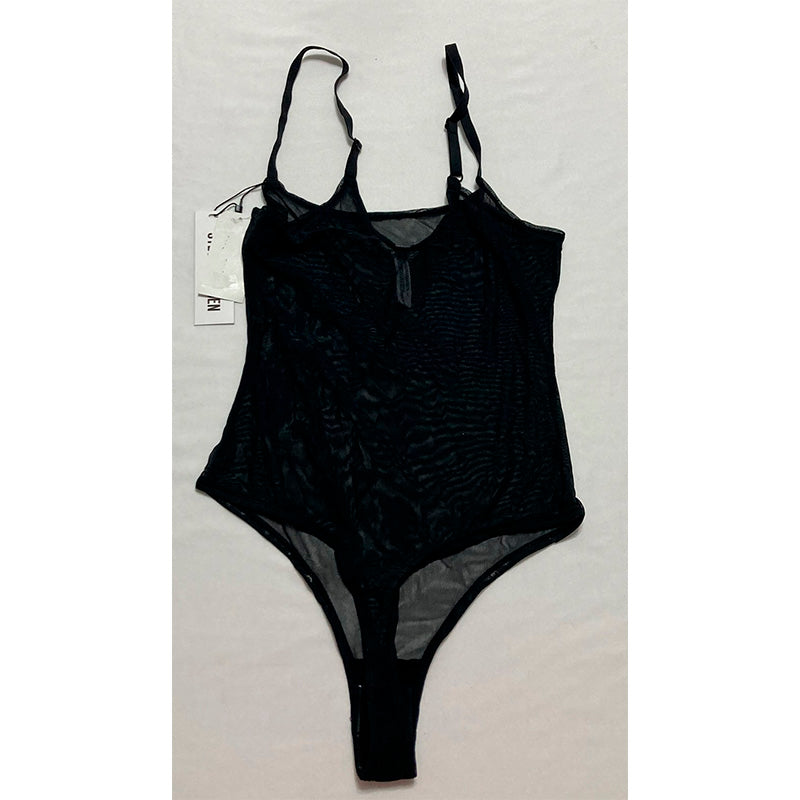 Steve Madden Sheer Mesh Thong Bodysuit Black L