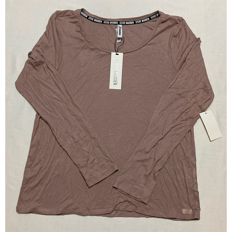 Steve Madden Ribbed Long-Sleeve Only Sleep Tee Bark L