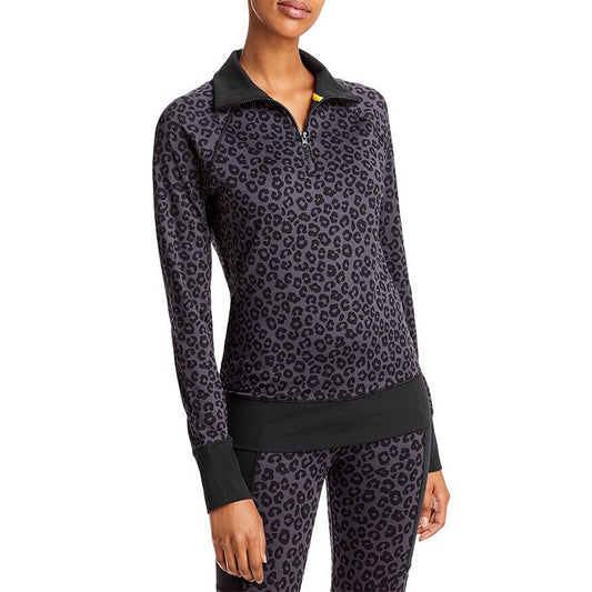 AQUA Athletic Cheetah Jacquard Quarter Zip Sweatshirt Charcoal XS
