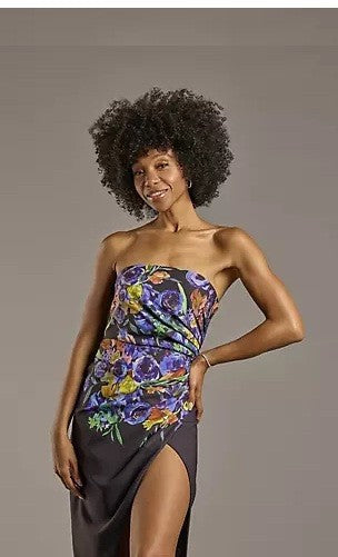 Jewel Badgley Mischka Strapless Floral Print Sheath Dress with Slit J0251 10