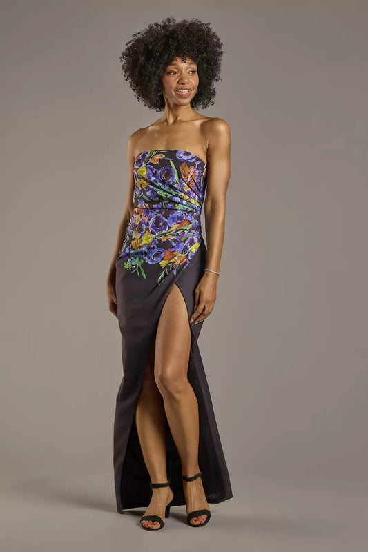 Jewel Badgley Mischka Strapless Floral Print Sheath Dress with Slit J0251 10