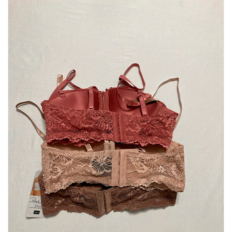 Rene Rofe 3 Bras Convertible Lightly Lined Multicolor 34A