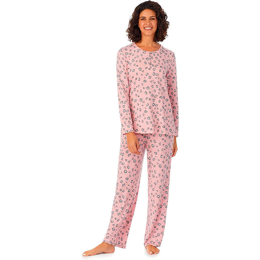 Cuddl Duds Brushed Sweater Knit Long Sleeve Henley Top 2-Pc Pajama Set L