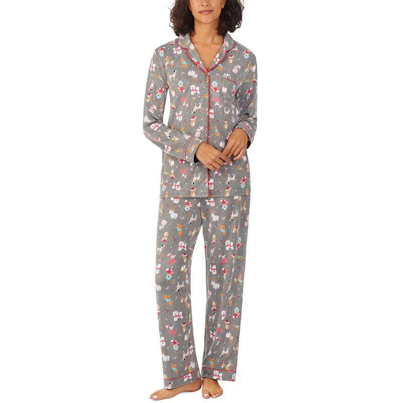 Cuddl Duds Ultra-Soft Notch-Collar Festive Pajamas Set M