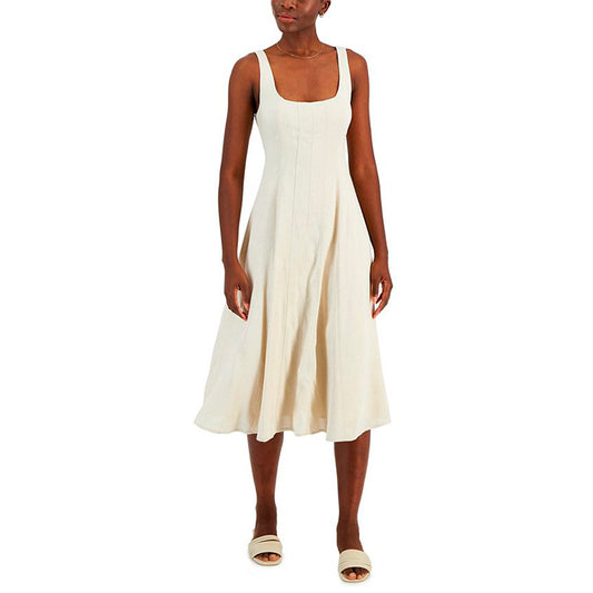 And Now This Linen-Blend Seamed Midi Dress Tan S