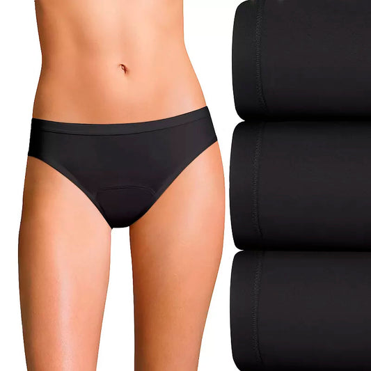 Hanes Comfort Period Moderate Bikini Panty 3Pack Black L