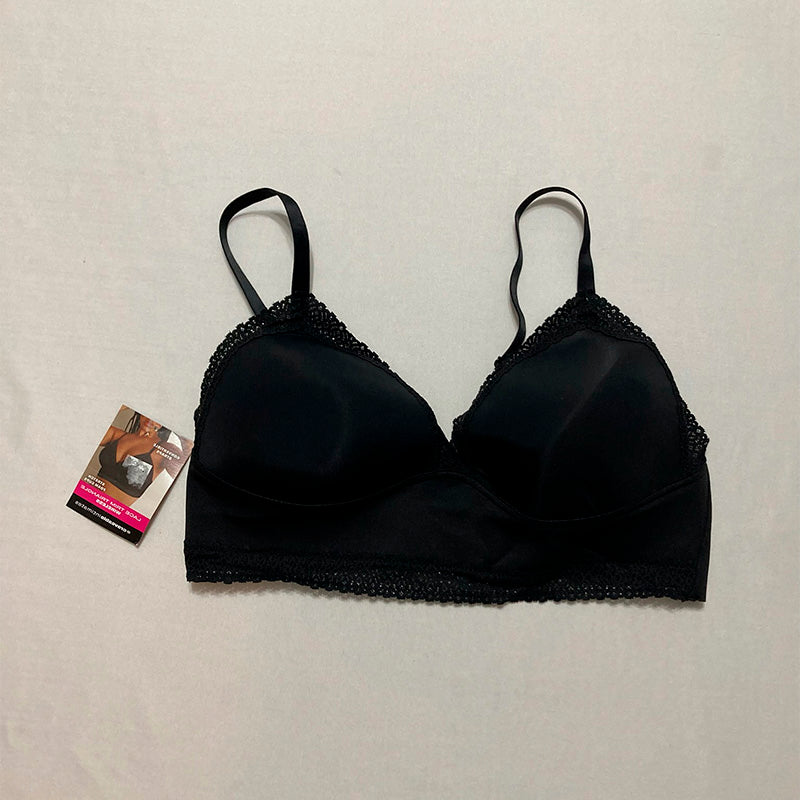 Maidenform  Lacy Triangle Lace Bra with Convertible Straps Wireless Bralette Black L