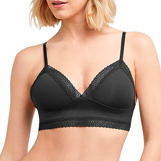 Maidenform  Lacy Triangle Lace Bra with Convertible Straps Wireless Bralette Black L