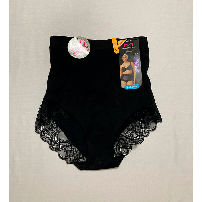 Maidenform Eco Lace Firm Control Shaping Moisture Mid-Brief Shapewear Black S