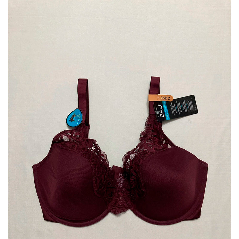 Bali Women's One Smooth U Lace Underwire Burgundy 36DD