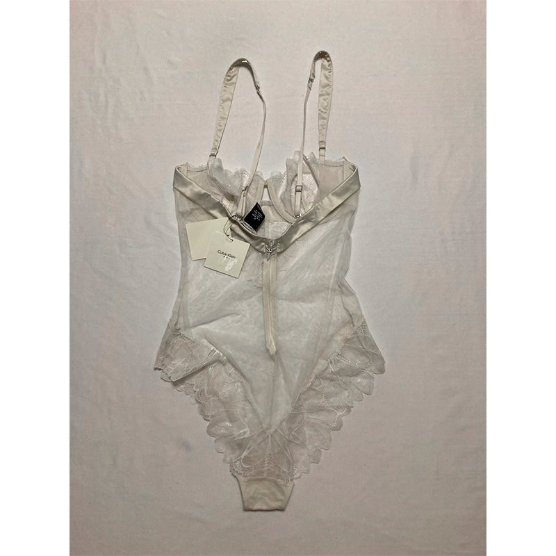 Calvin Klein Lace & Tulle Bodysuit White M