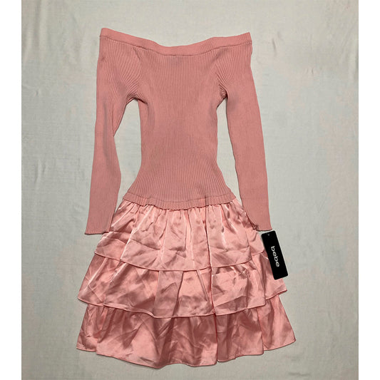 Bebe Dress With Tutu Long Sleeve Pink M