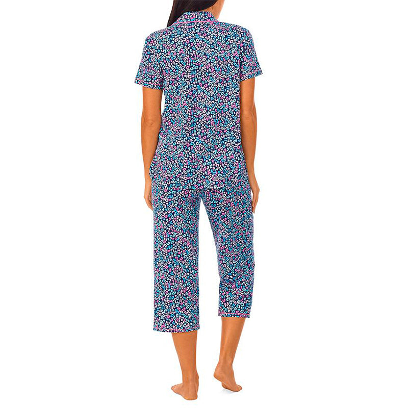 Cuddl Duds Womens 2-Pc. Notched-Collar C Leopard M