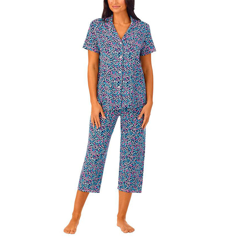 Cuddl Duds Womens 2-Pc. Notched-Collar C Leopard M