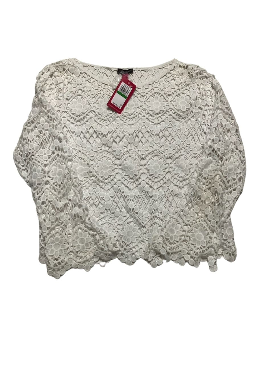 VINCE CAMUTO Crew Neck Flare SLV Cropped Blouse ULTRA WHITE L