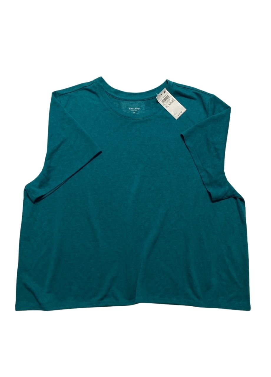 STATE OF DAY Silk Touch Short Sleeve Pajama Top TEAL SAPPHIRE XL