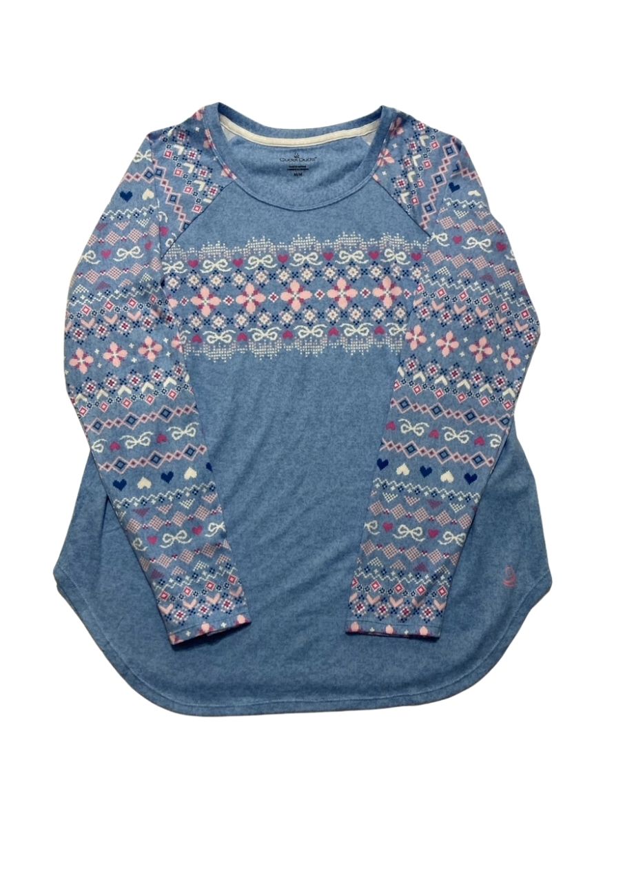 CUDDL DUDS Brushed Sweater Knit Long Sleeve Pajama Top BLUE M
