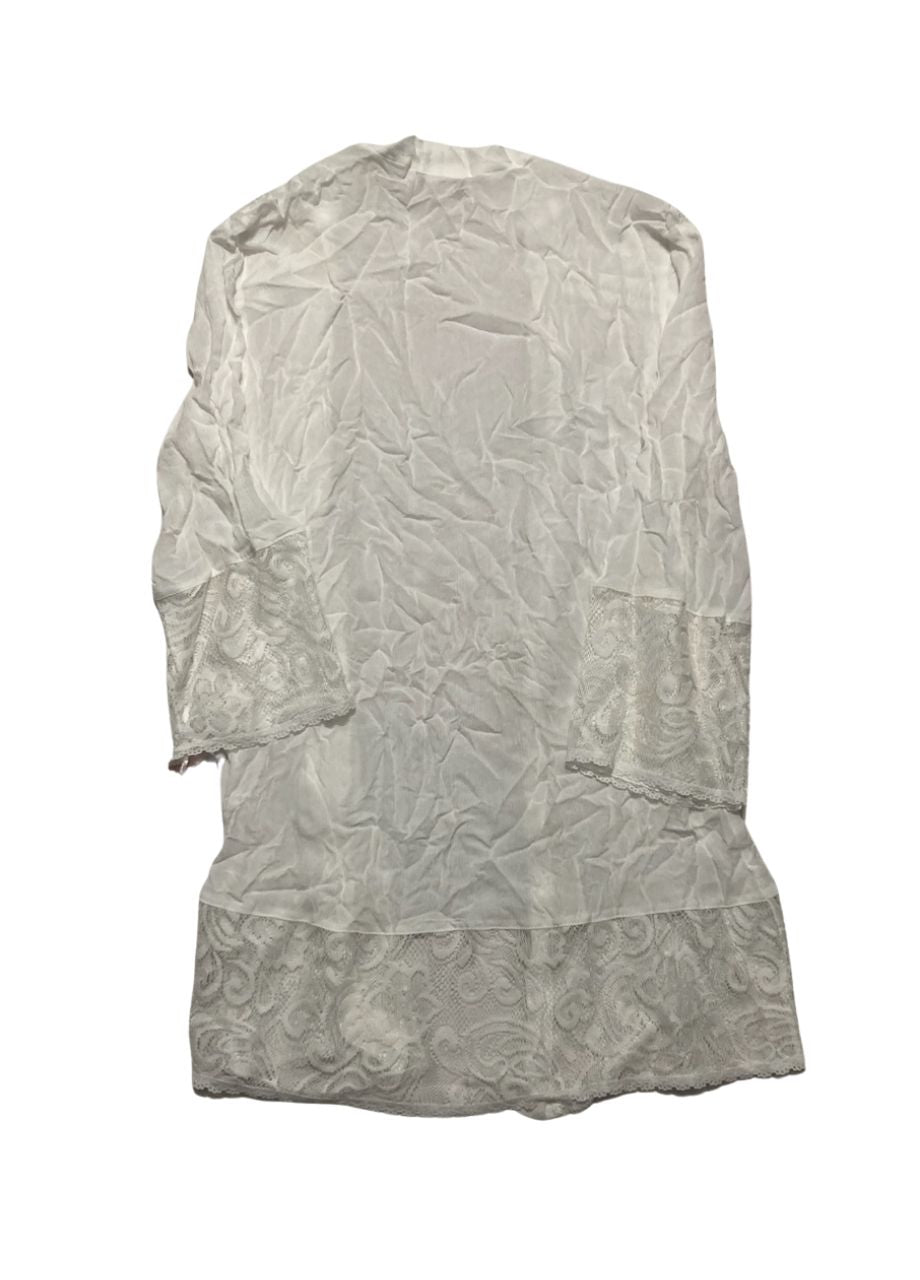 LINEA DONATELLA Flower Child Sheer Lace-Trim Kimono Robe Lingerie WHITE L
