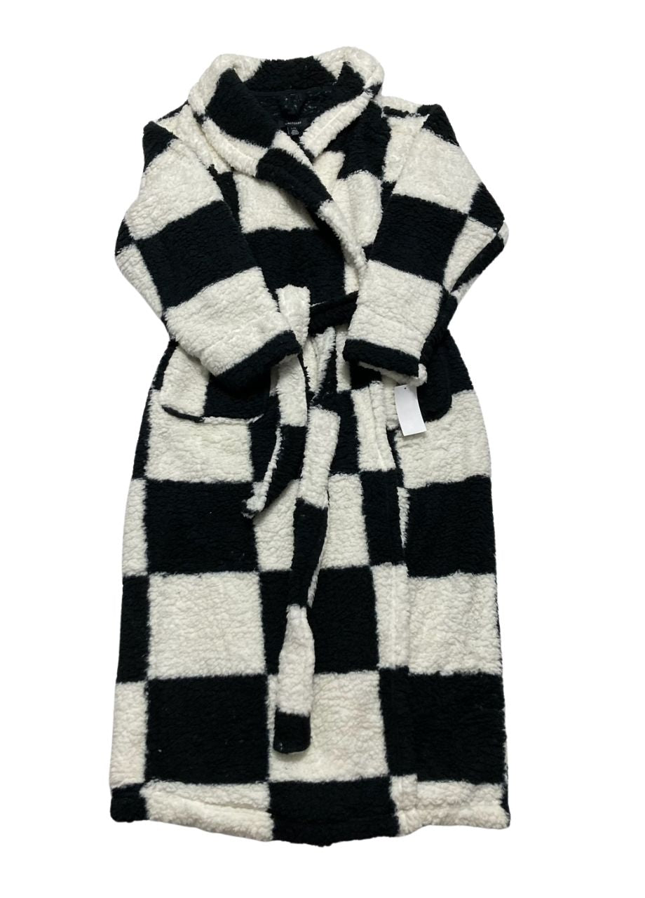 SANCTUARY Belted Checkered Fleece Robe BLACK L/XL