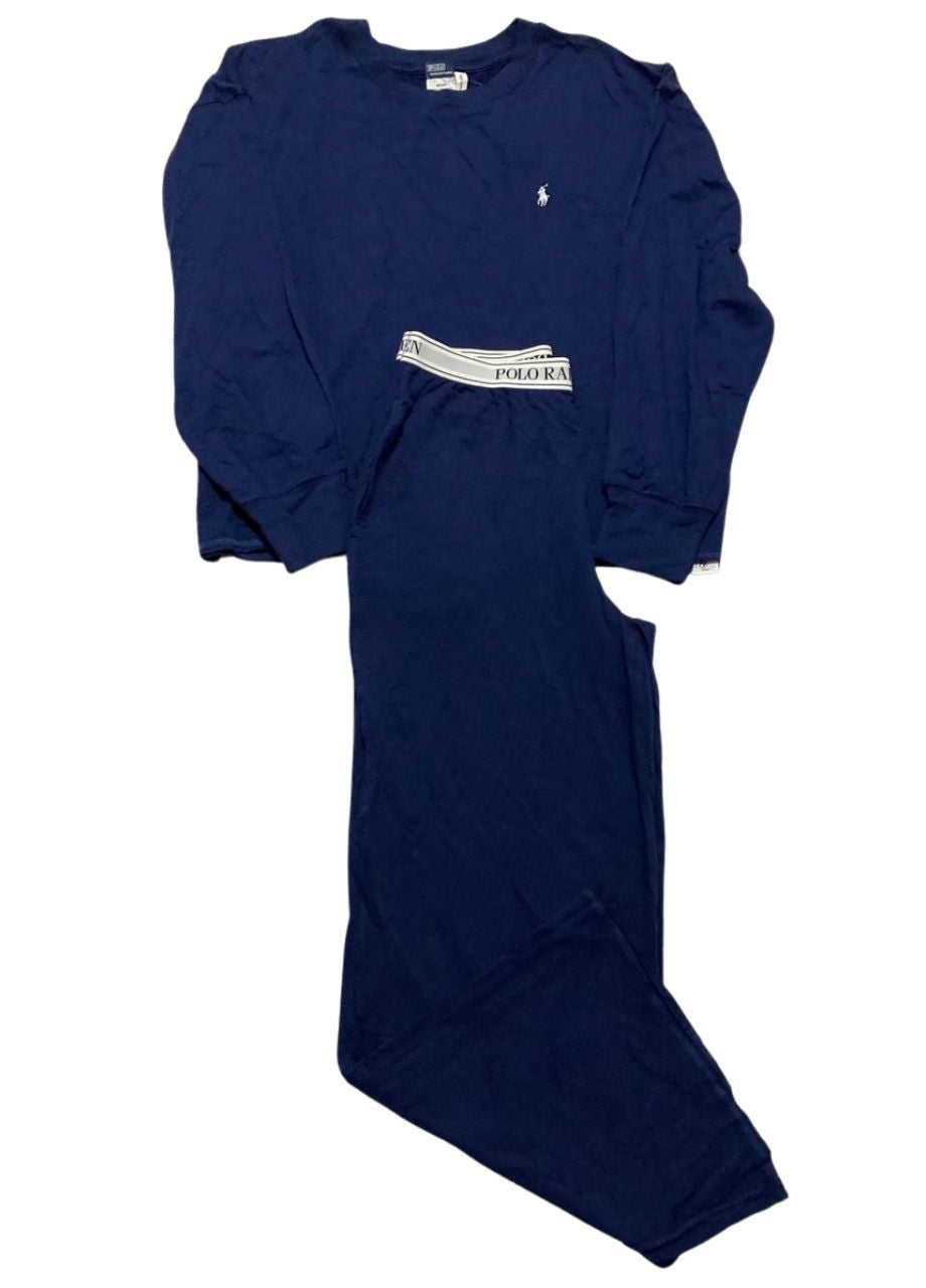 POLO RALPH LAUREN Crewneck Wide Leg Pant Set TERRY NAVY S